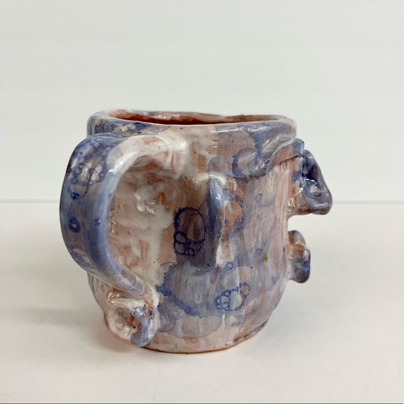 Studio Art Pottery Face Mug Fish Lips Artist Signed Purple White Cream Decor - Picture 2 of 13